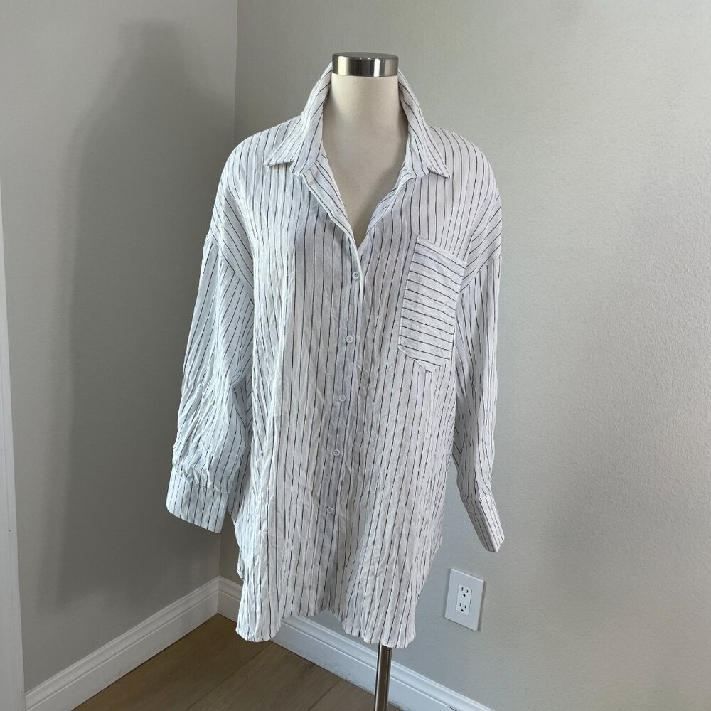 Celmia Collection Womens Pllus 4XL Stripe Button‎ Back Shirt Crinkled Top Blouse